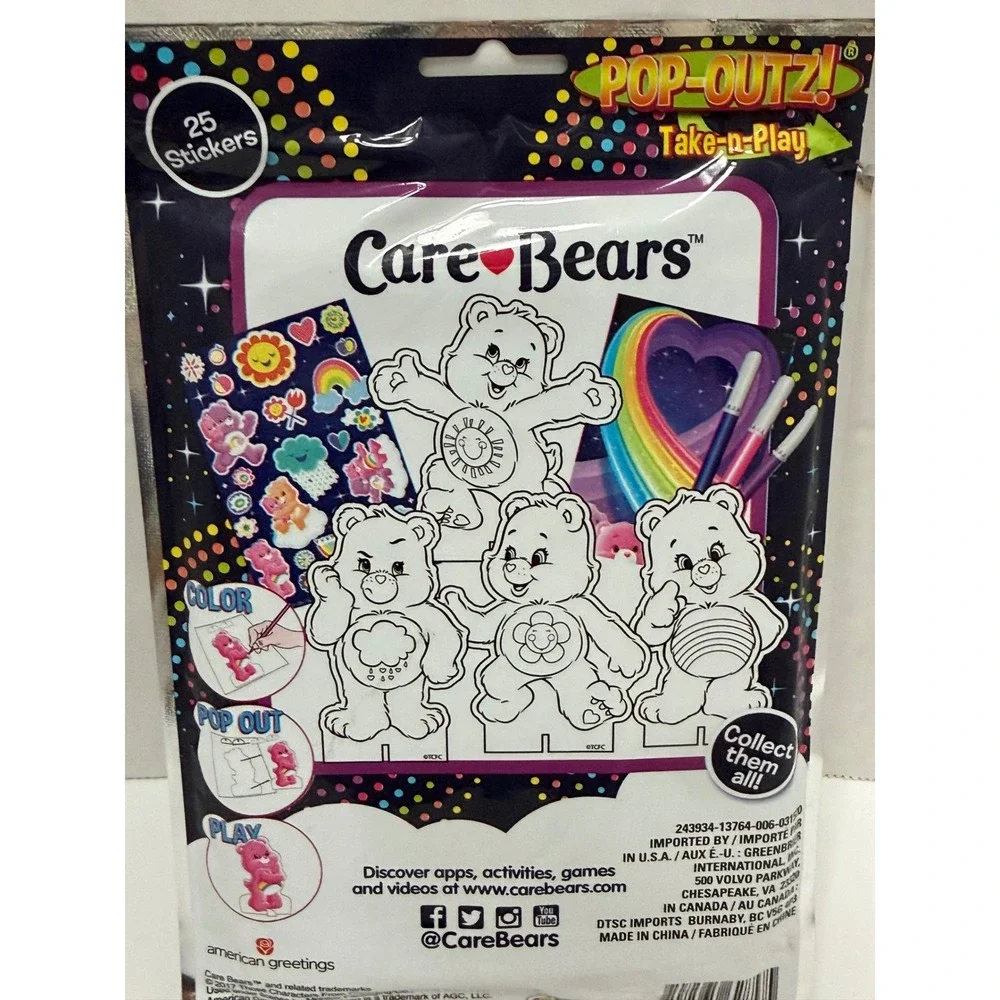 Care Bears Pop-Outz Take-n-Play Color and Play Activity Kit Stickers Markers NEW